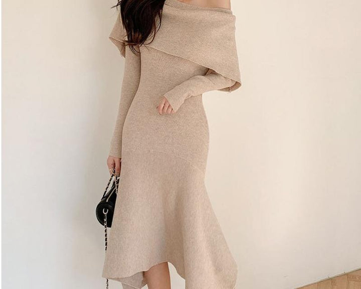 Slash Neck Knitting Dress