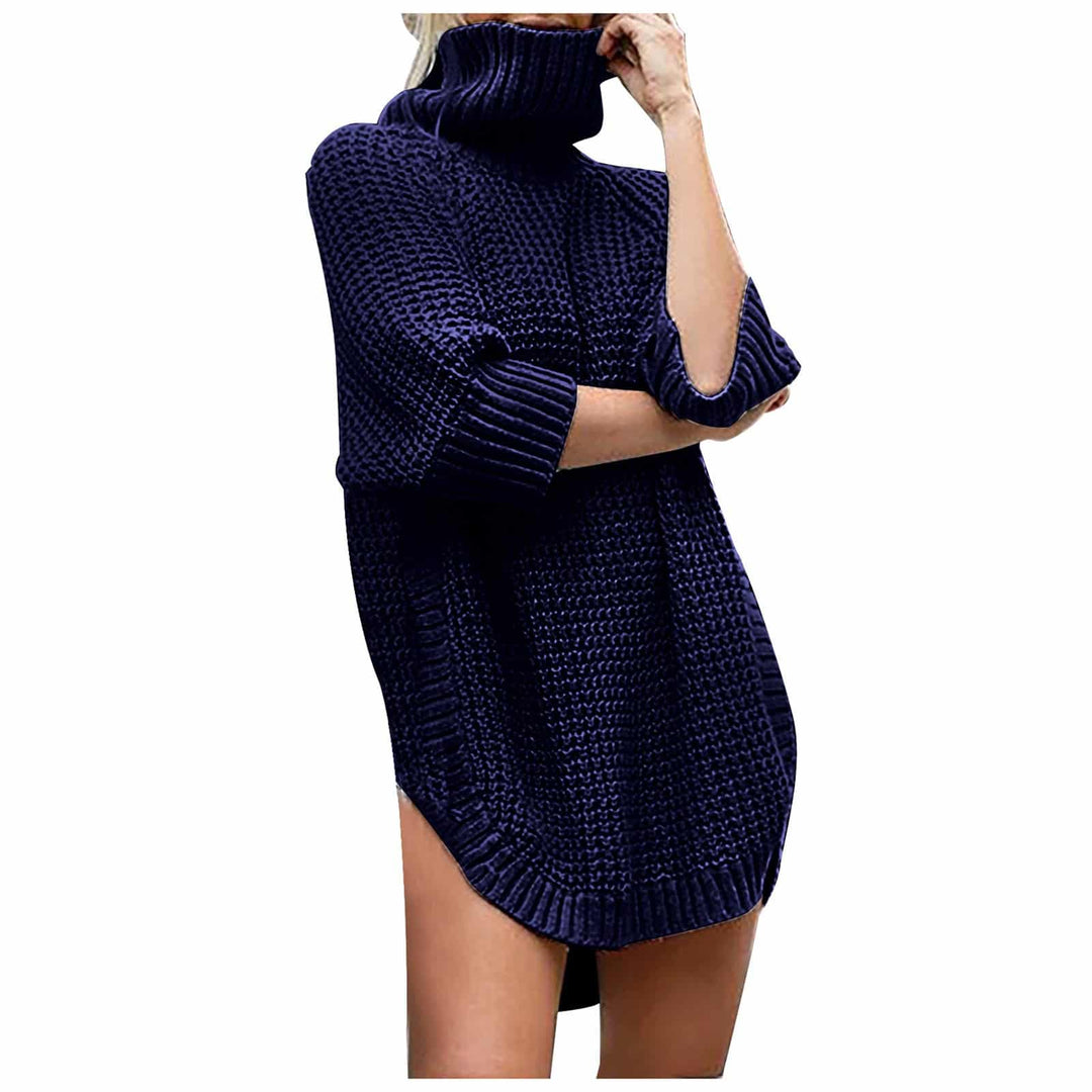 Women's Solid Turtle Neck Sweater Dress