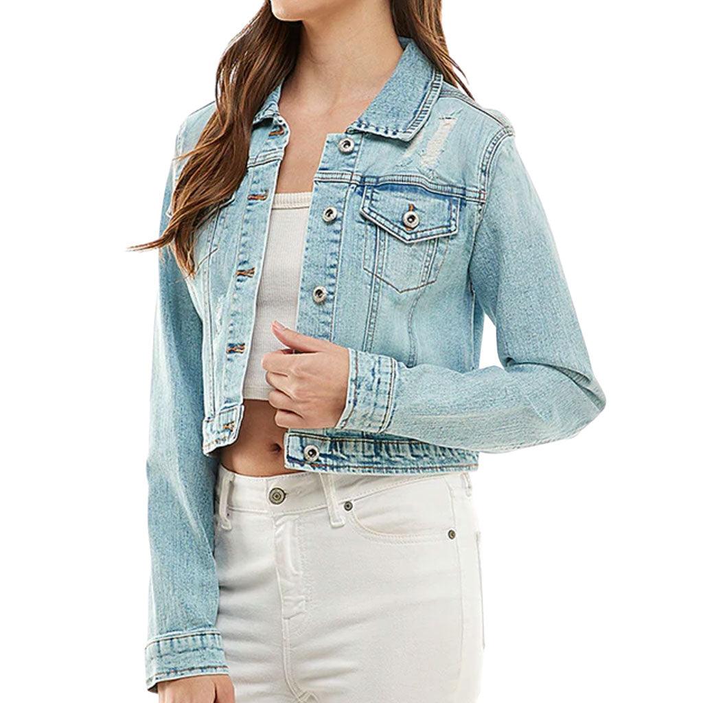 Life is Beautiful Cropped Ladies Denim Jacket - Inspirational Women's Denim Jacket - Cute Denim Jacket - MRSLM