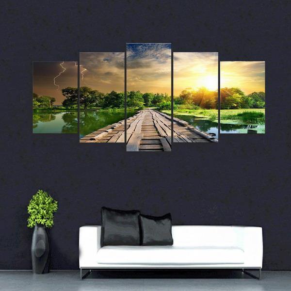 5Pcs Modern Art Printing Lake Landscape Poster Canvas Painting Home Wall Decor - MRSLM