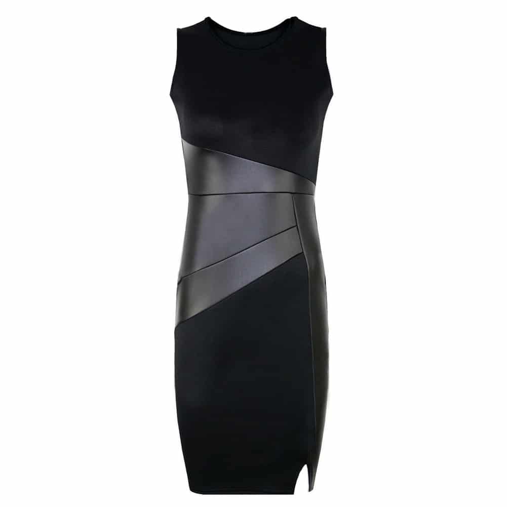 Women's Leather Paneled Bodycon Dress