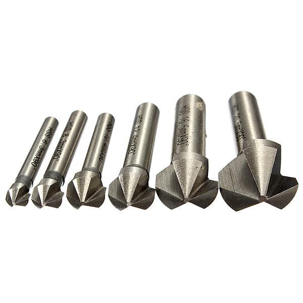 6pcs 3 flute 90 degree HSS Chamfer Cutter Mill Drill Set - MRSLM