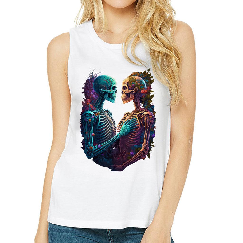 Skeleton Couple Women's Muscle Tank - Floral Tank Top - Printed Workout Tank - MRSLM