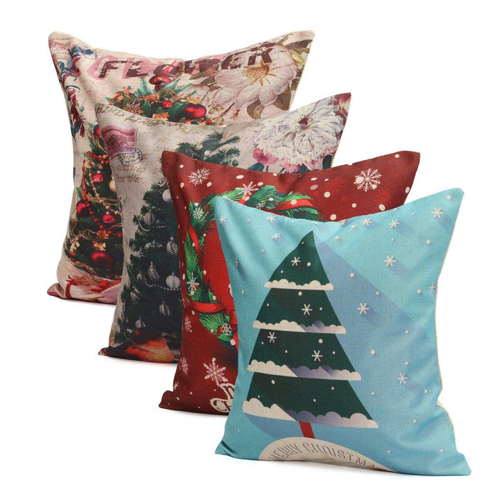 43X43cm Christmas Tree Snowmen Gift Fashion Cotton Linen Pillow Case Santa Claus Home Decor - MRSLM