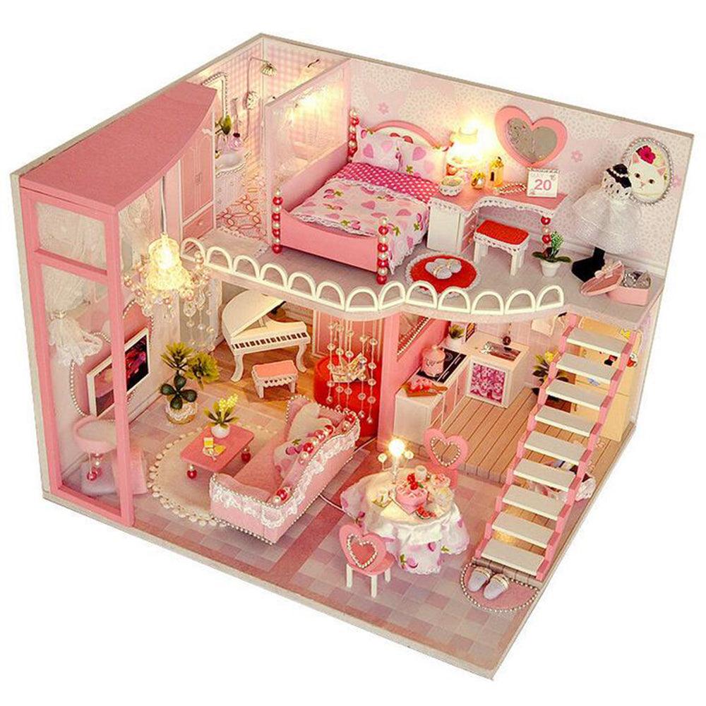 2020 Christmas Decoration DIY Doll House Wooden Doll Houses Miniature Dollhouse Furniture Kit Toys for Children New Year Christmas Gift - MRSLM