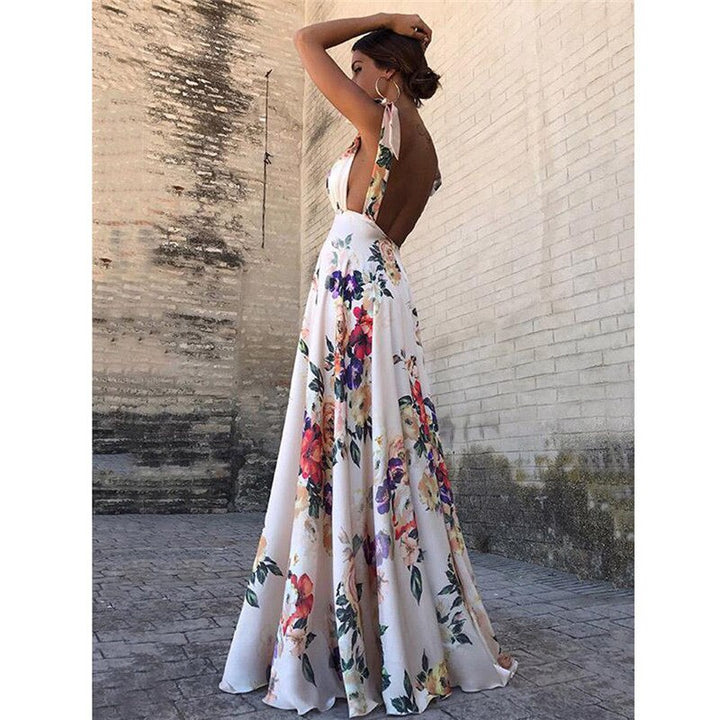 Women's Floral Print Backless Summer Dress