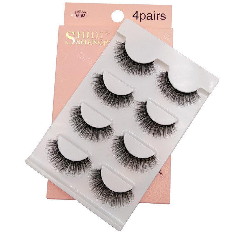 4 Pairs Of Handmade Mink Hair False Eyelashes Slender Long Three-Dimensional Multi-layer Eyelashes - MRSLM