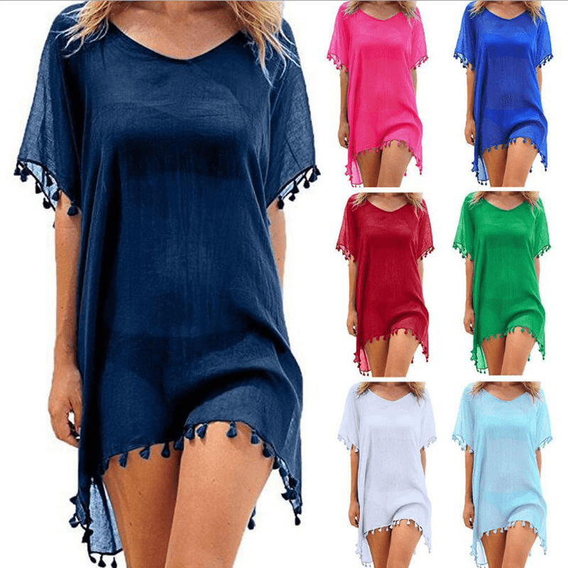 Women Blouses Loose Chiffon Dress Summer Beach Tunic Cover-Up Shirt - MRSLM