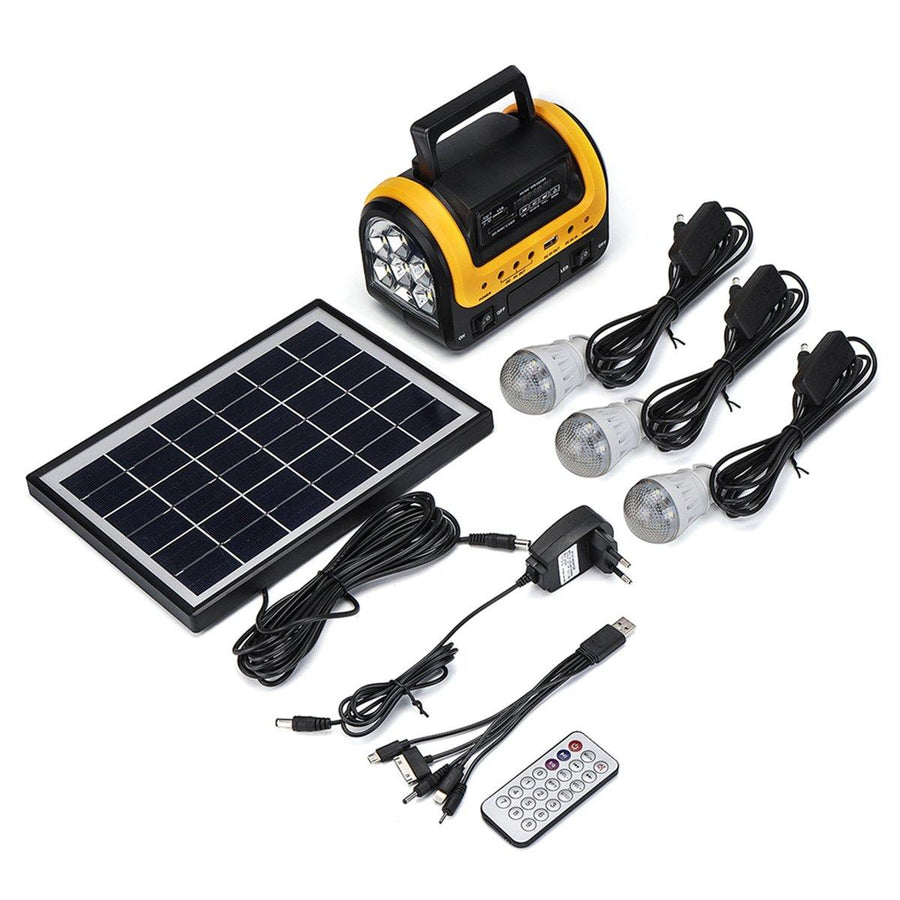 100-240V 3000mAh Rechargeable LED MP3 FM Solar Panel Power Lighting Charging System Set - MRSLM