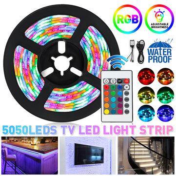 2PCS 50CM DC5V USB Powered LED Strip Light Waterproof 5050 RGB Computer TV Backlight Kit + Remote Control - MRSLM