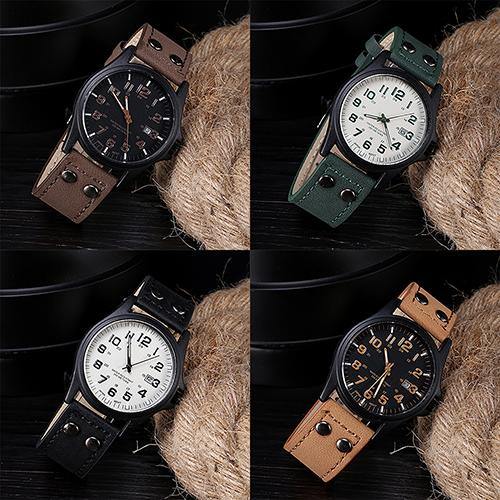 Men's Date Arabic Numerals Dial Faux Leather Band Sport Quartz Wrist Watch - MRSLM