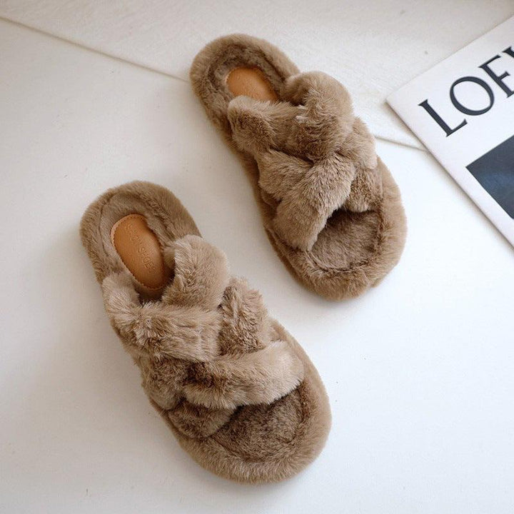 Flat Bottom All-match Fashionable Cross Cotton Slippers - MRSLM