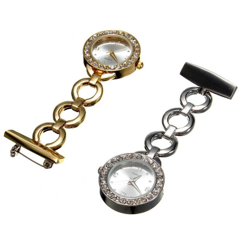 Luxury Rhinestone Round Dial Nurse Watch Brooch Pin Quartz Fob Pocket Watch - MRSLM