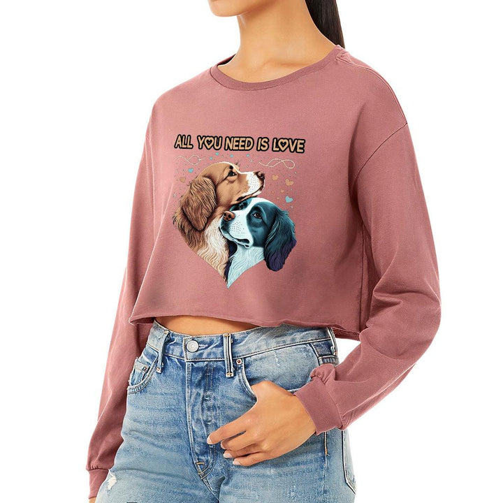 Dog Love Cropped Long Sleeve T-Shirt - Cute Couple Women's T-Shirt - Art Long Sleeve Tee - MRSLM