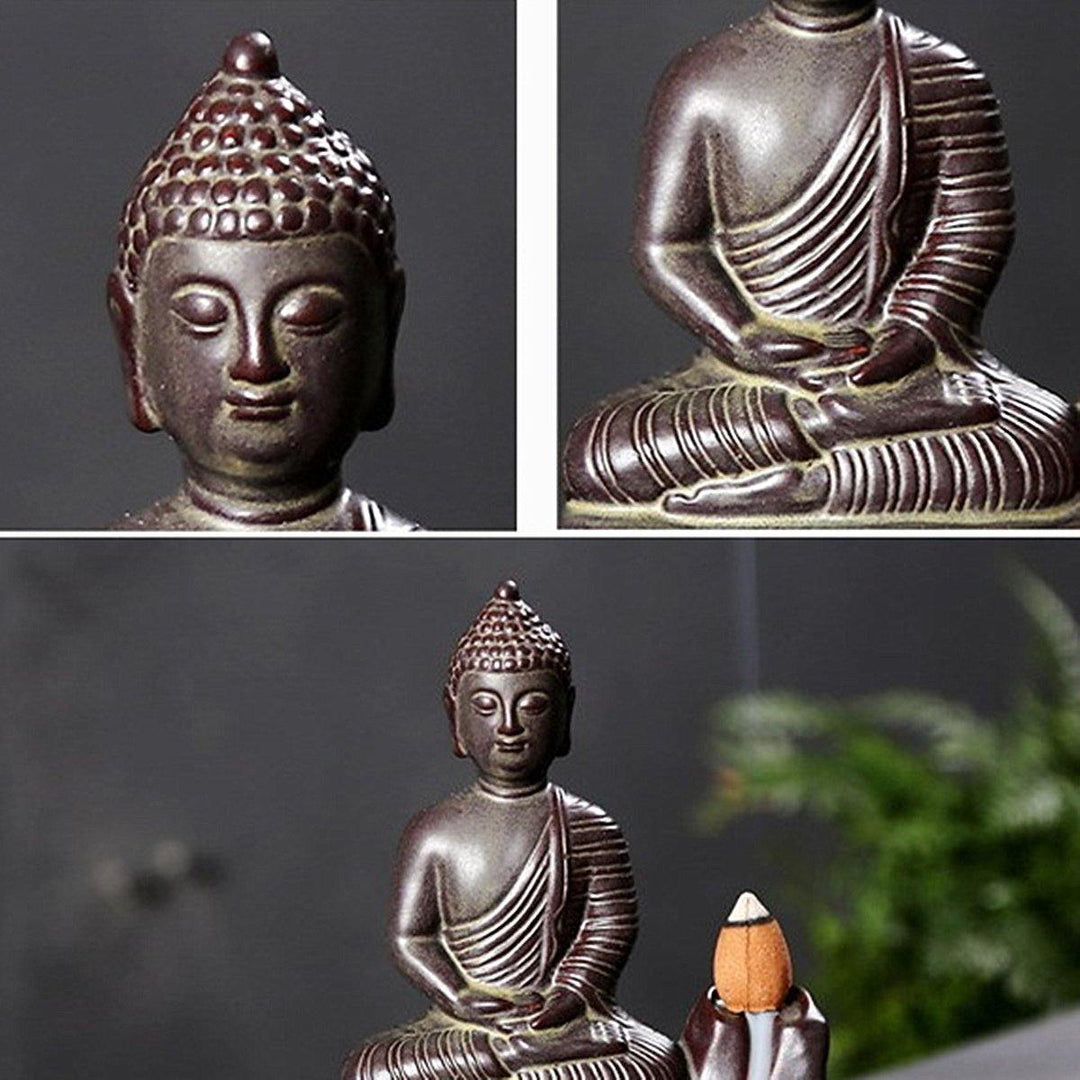 Ceramic Buddha Incense Statue Buddhist Smoke Backflow Cone Censer Burner Holder Home Decor - MRSLM