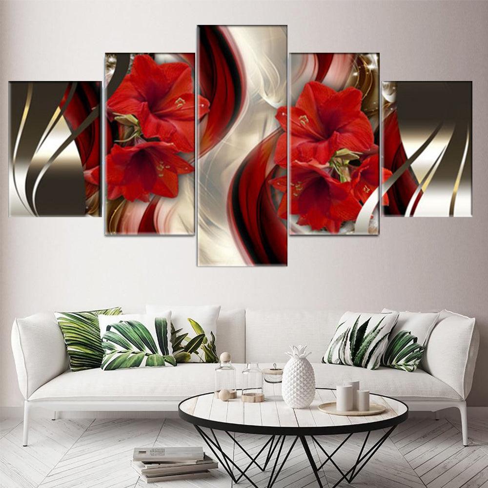 5Pcs Canvas Print Paintings Flowers Wall Decorative Print Art Pictures Frameless Wall Hanging Decorations for Home Office - MRSLM