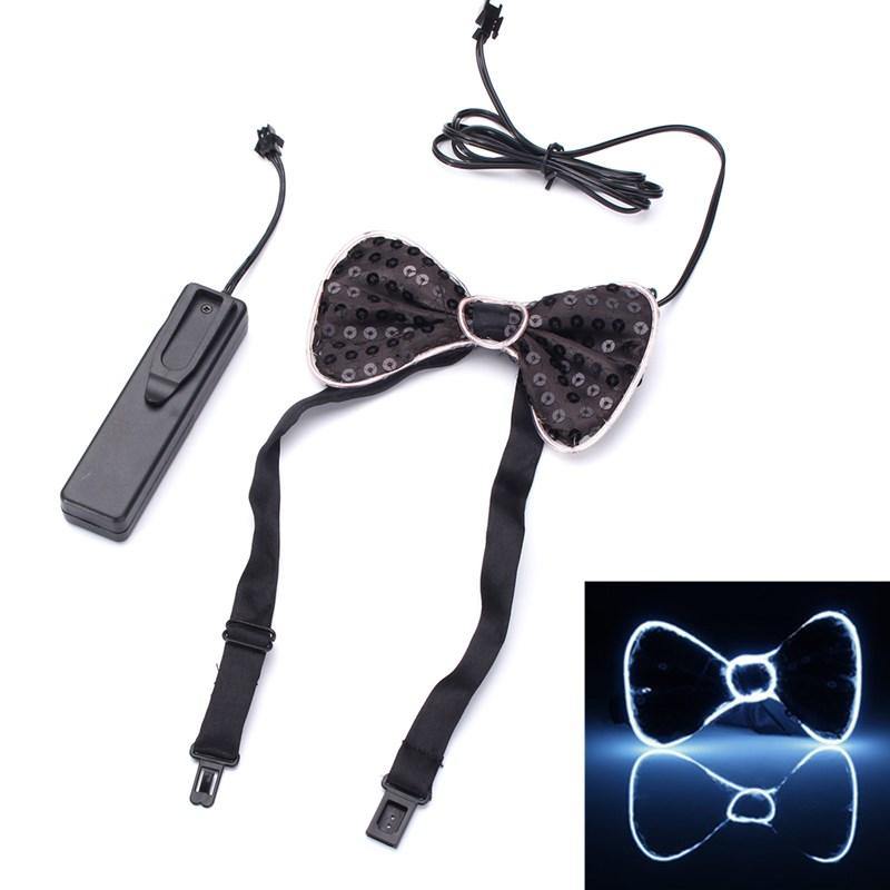 Battery Powered LED Light Up EL Mens Bow Tie Necktie for Halloween Wedding Party DC3V - MRSLM