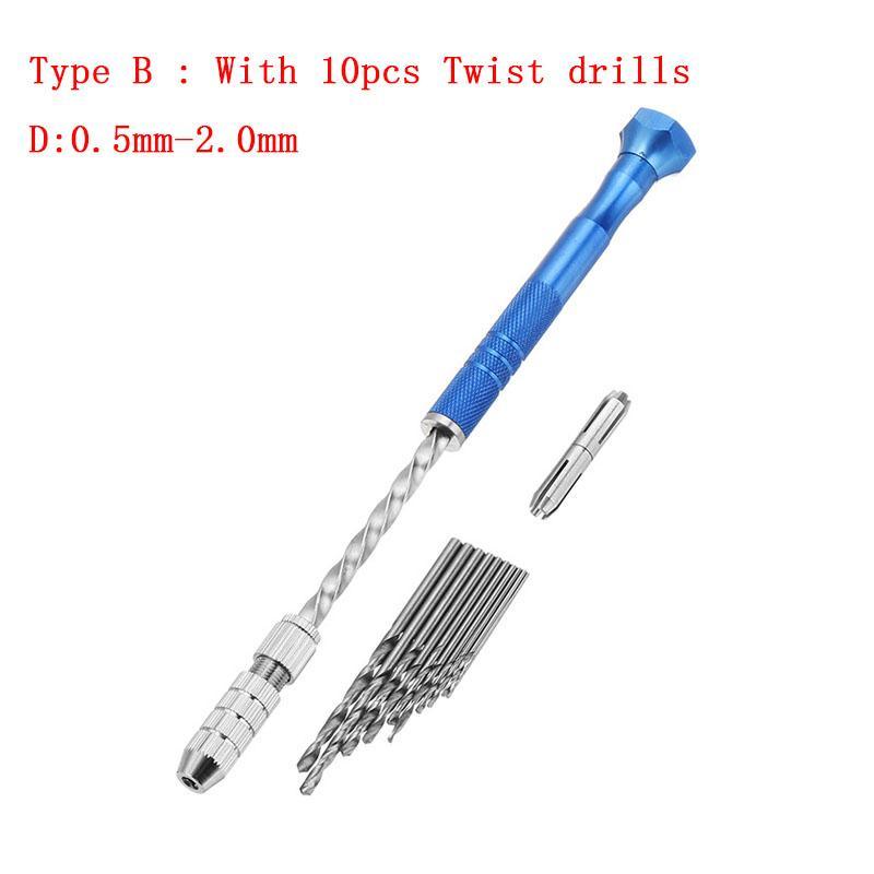 Upgrade Semi-automatic Mini Hand Drill+2pcs Double Side Chuck+10pcs Twist Drill Bits - MRSLM