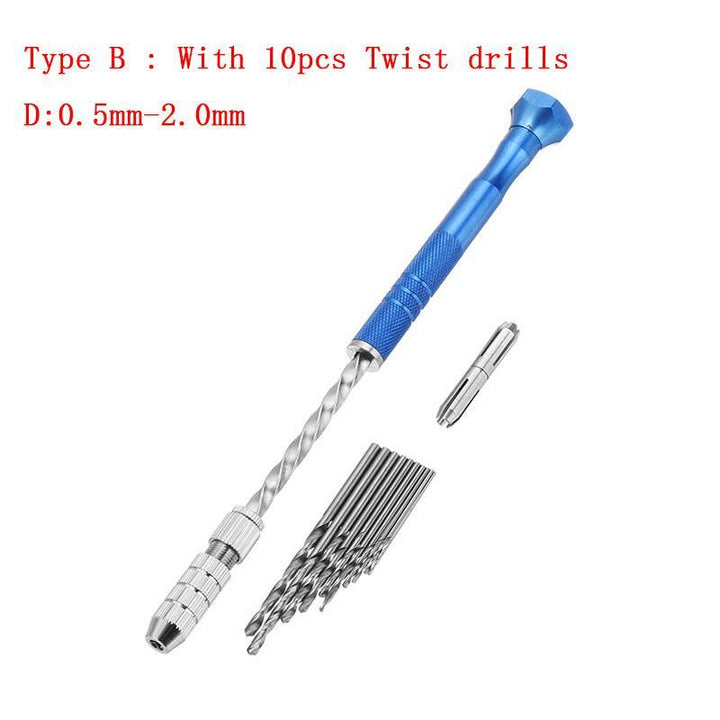 Upgrade Semi-automatic Mini Hand Drill+2pcs Double Side Chuck+10pcs Twist Drill Bits - MRSLM