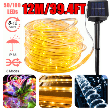 12M 8 Modes 100LED Solar String Light Rope Fairy Christmas Garden Party Outdoor Lamp - MRSLM