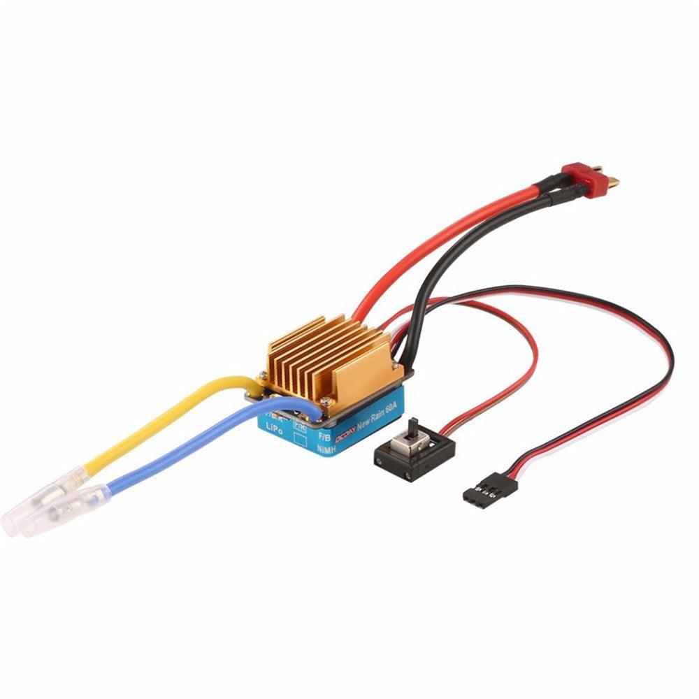 Waterproof Brushed ESC 60A 3S with Fan 5V 3A BEC T-Plug for 1/10 RC Car Vehicles Model Parts - MRSLM