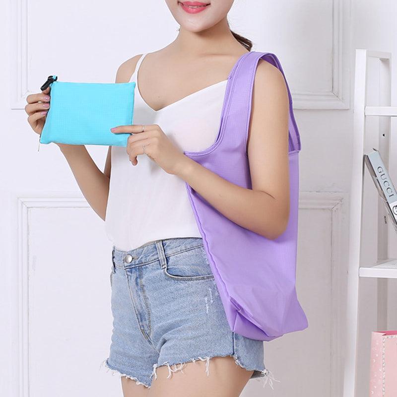 Solid Polyester Waterproof Shopping Bag Reusable Foldable Tote Shoulder Bag - MRSLM