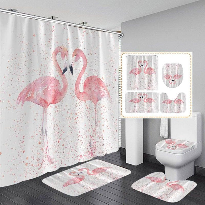 1/3/4Pcs 3D Flamingo Waterproof Shower Curtain Waterproof Toilet Cover Non-slip Mat 3pcs Toilet Bathroom Decor - MRSLM