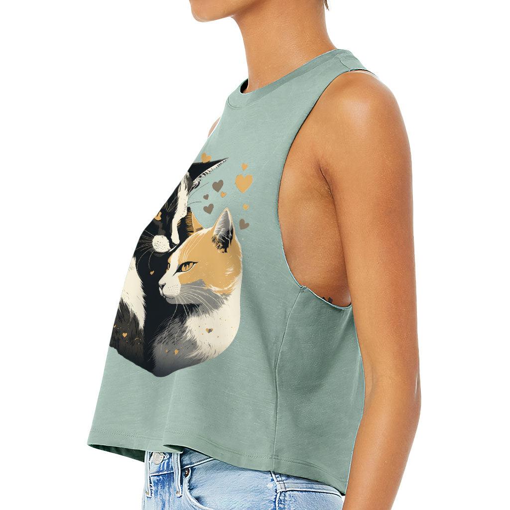 Cat Love Racerback Cropped Tank - Couple Style Women's Tank - Printed Tank Top - MRSLM