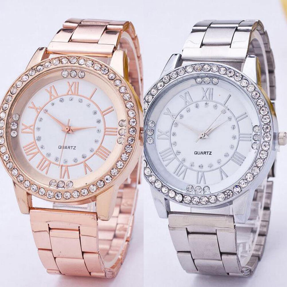 Unisex Fashion Rhinestone Analog Quartz Stainless Steel Bracelet Wrist Watch - MRSLM