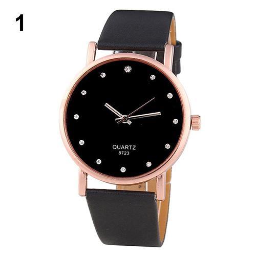 Women's Fashion Faux Leather Band Wristwatch Rhinestone Inlaid Quartz Watch - MRSLM