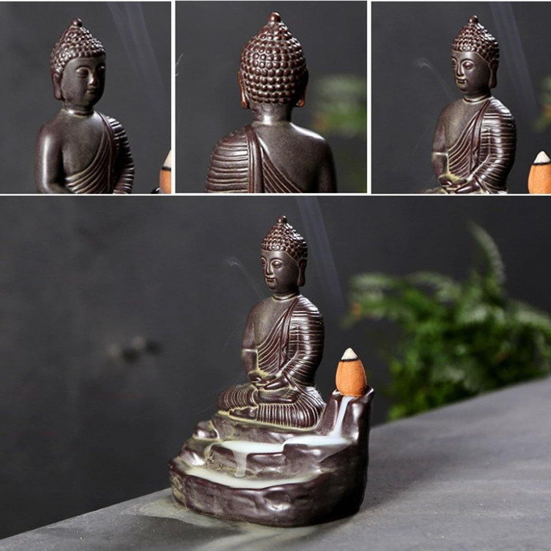 Ceramic Buddha Incense Statue Buddhist Smoke Backflow Cone Censer Burner Holder Home Decor - MRSLM