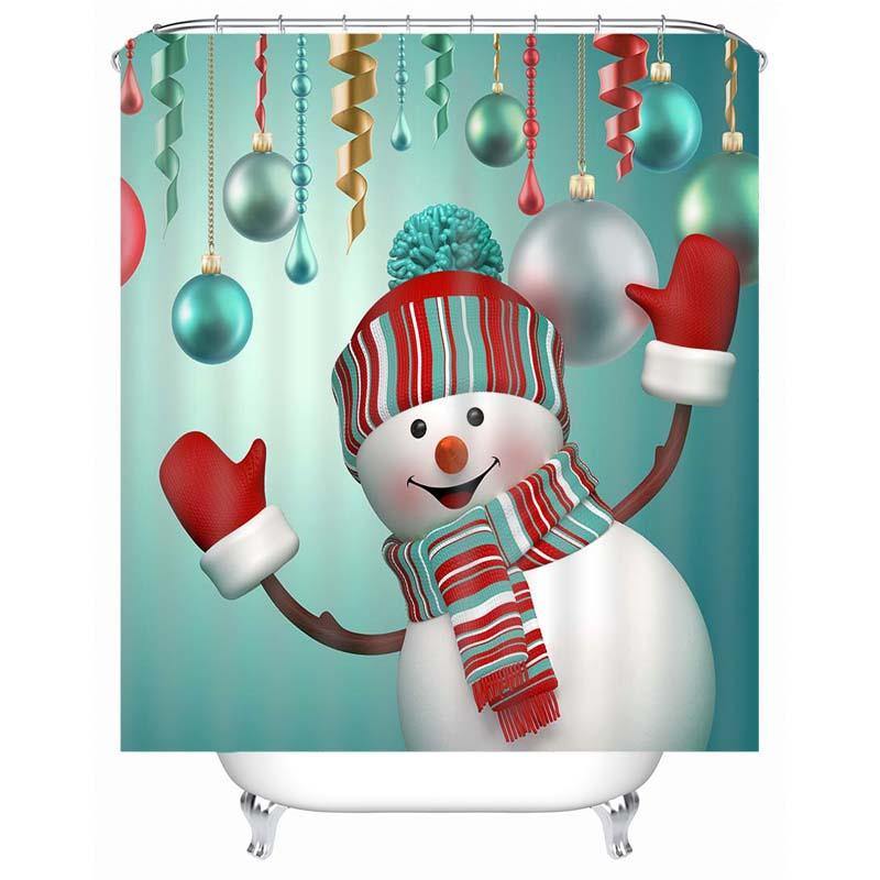 180 x 180cm Waterproof 3D Christmas Snowman Printed Bathroom Shower Curtain Bathroom Decor - MRSLM