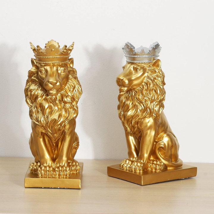 Nordic Style Crown Lion Statue Handicraft Decorations for Home Office Hotel Desk - MRSLM