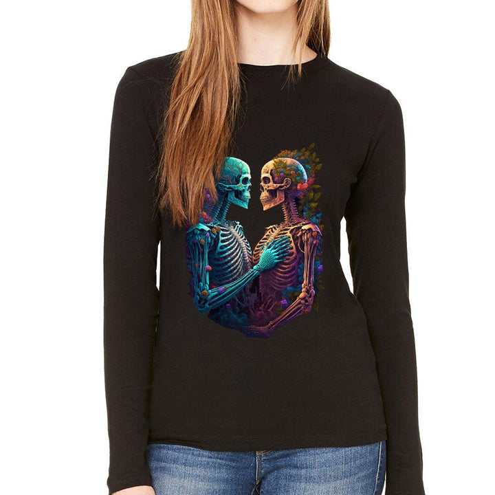 Skeleton Couple Women's Long Sleeve T-Shirt - Floral Long Sleeve Tee - Printed T-Shirt - MRSLM