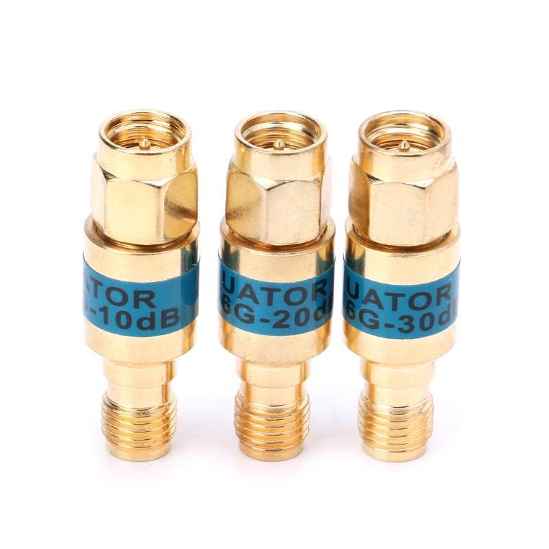 3Pcs 2W 0-6GHz Golden Attenuator SMA-JK Male to Female RF Coaxial Attenuator 10DB + 20DB + 30DB - MRSLM