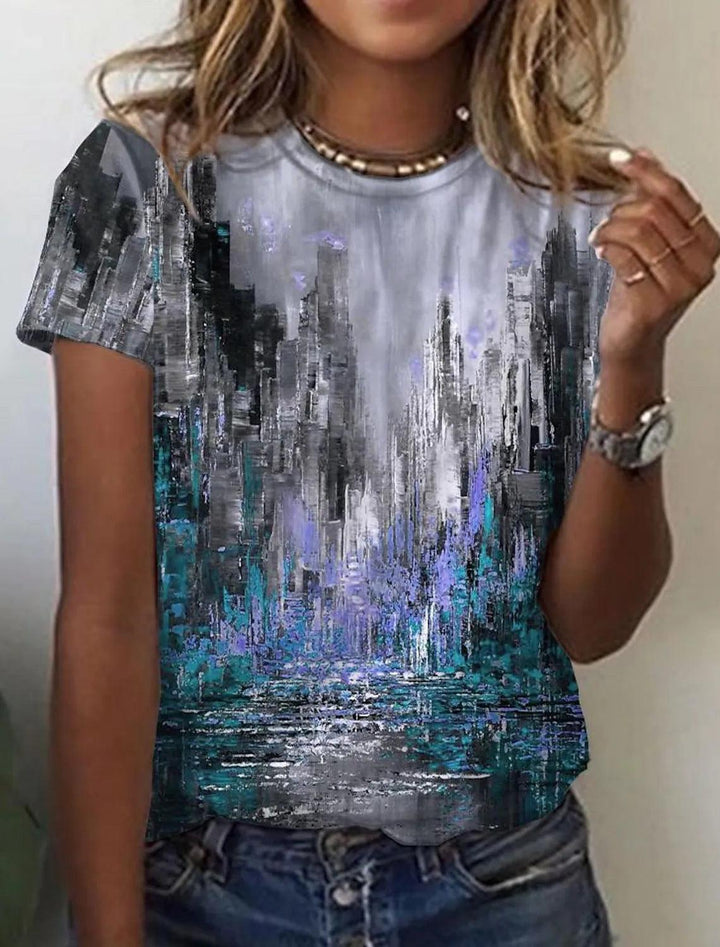 Women's European And American New Abstract Retro Print Short Sleeves - MRSLM