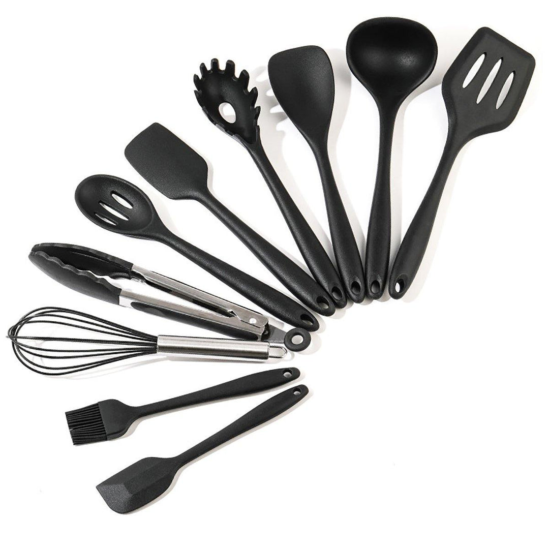 10pcs Utensils Spatula Shovel Soup Spoon Heat-resistant Design Silicone Kitchen Cooking Tools Set - MRSLM