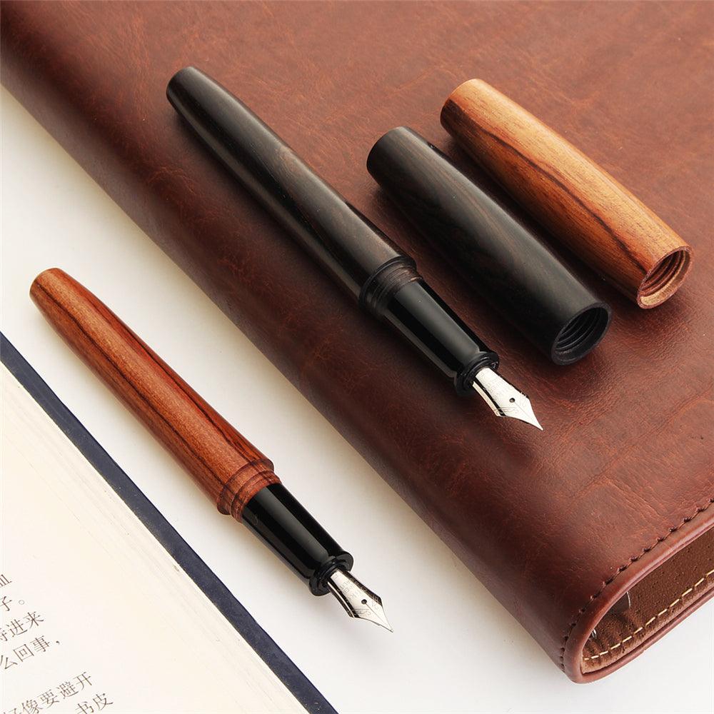 Handmade Fountain Pen Solid Wood Pen 0.38 African Rosewood Sandalwood Extra Fine Pointed Portable Wooden Pole Short Pen For Adult Student - MRSLM