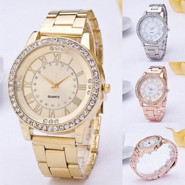 Unisex Fashion Rhinestone Analog Quartz Stainless Steel Bracelet Wrist Watch - MRSLM