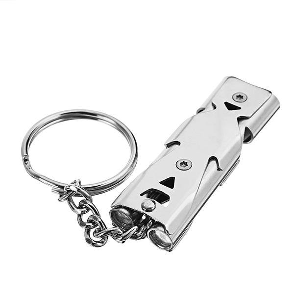 Double Pipe High Decibel Stainless Steel Outdoor Emergency Survival Whistle Keychain Camping - MRSLM