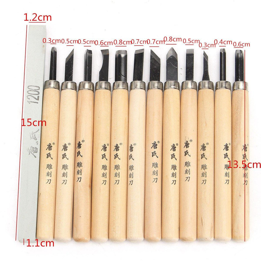 12Pcs Wood Carving Hand Chisel Tool Set Wood Working Professional Gouges + Case - MRSLM