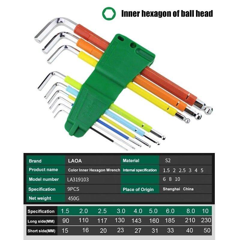 LAOA 9Pcs Inner Hex Wrench Set Colorful Ball-head Torx-head Hexagonal Combination Screwdriver - MRSLM