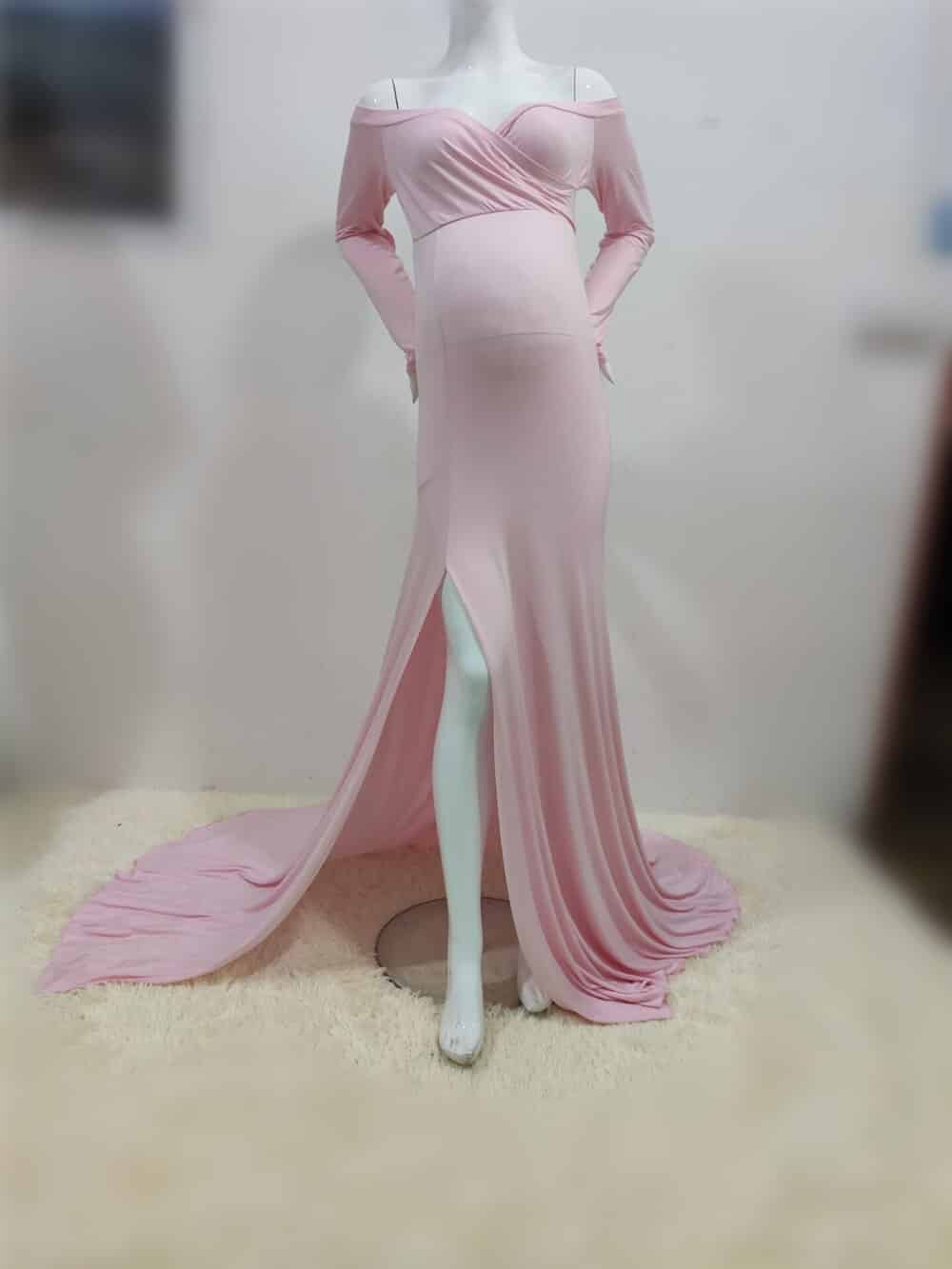 Elegant V-Neck Long Maternity Dress