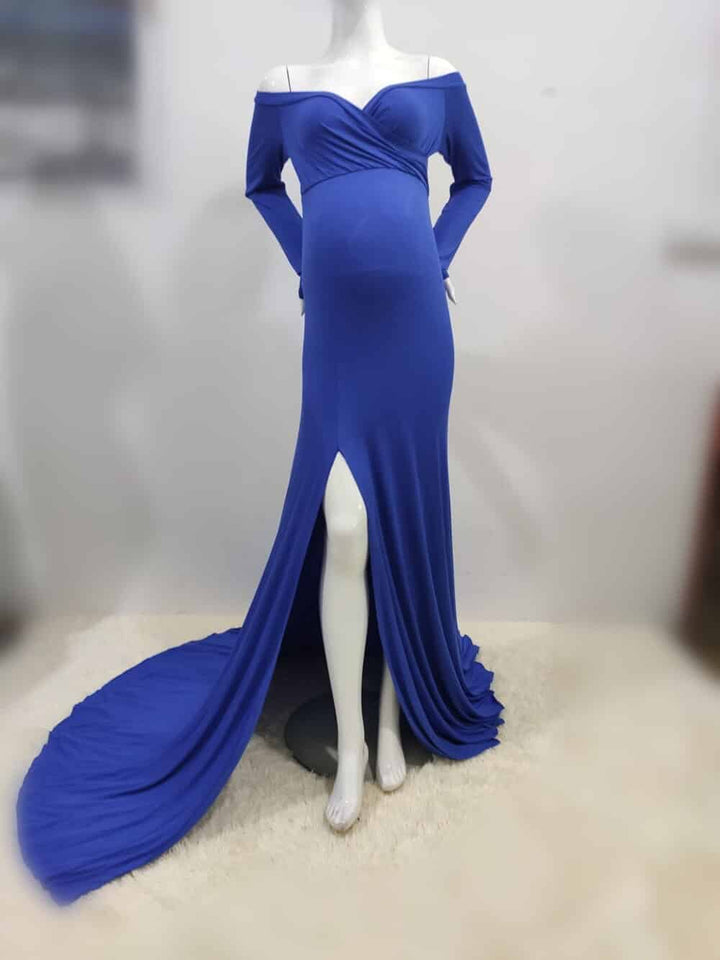 Elegant V-Neck Long Maternity Dress