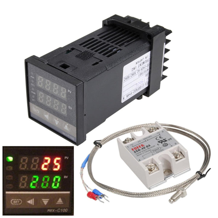 110-240V 0~1300℃ REX-C100 Digital PID Temperature Controller Kit Alarm Function With Probe Relay - MRSLM