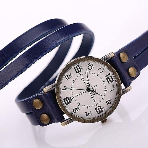 Unisex Retro Style Multi-Layers Leather Strap Bangle Wrap Bracelet Wrist Watch - MRSLM