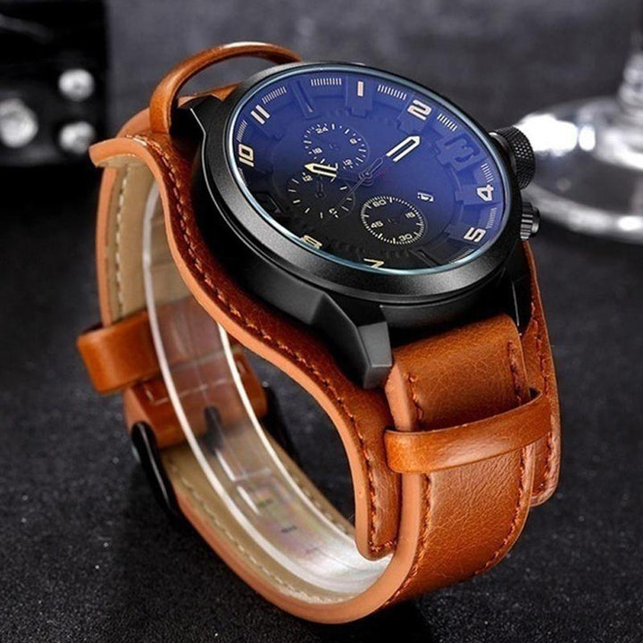 Military Faux Leather Strap Date Display Men's Analog Quartz Wrist Watch Gift - MRSLM