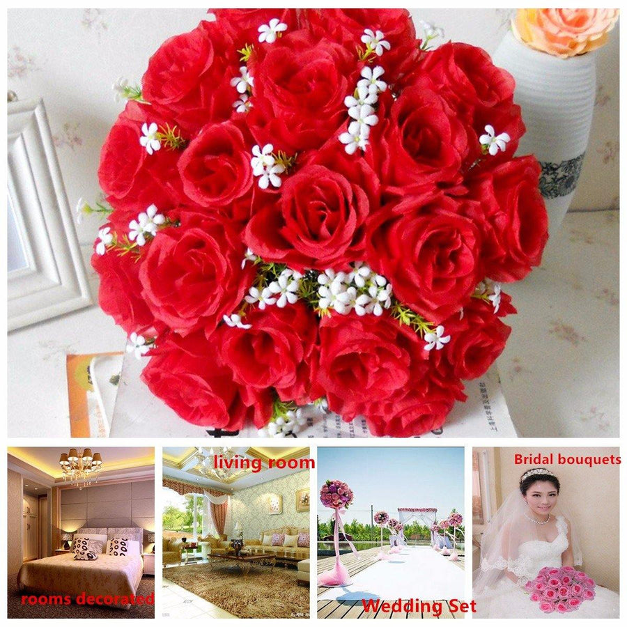 18 Head / Bouquet 15'' Artificial Silk Roses Flowers Bridal Home Wedding Decor Supplies - MRSLM