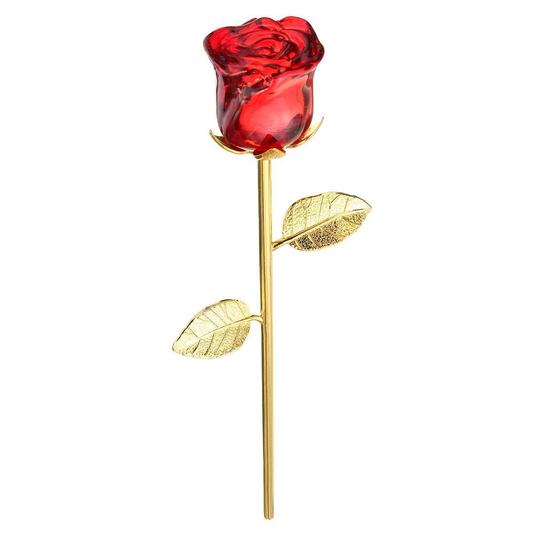 Crystal Glass Golden Roses Flower Ornament Valentine Gifts Present with Box Home Decorations - MRSLM