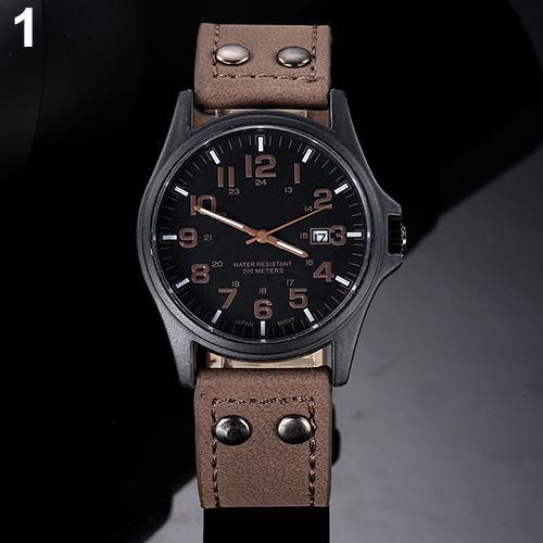 Men's Date Arabic Numerals Dial Faux Leather Band Sport Quartz Wrist Watch - MRSLM